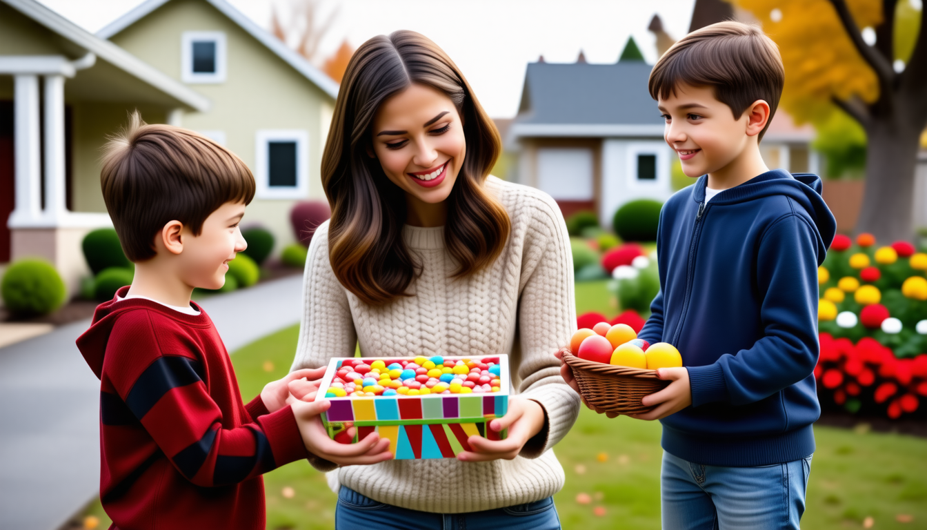 a determined mother prioritizes sweets over healthy snacks as she insists on candy for her kids long after the holidays. despite a neighbor's kind offer of fresh fruit, she remains steadfast in her sugary preference, sparking a discussion on parenting choices and holiday indulgences.
